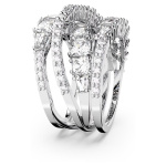 Hyperbola ring Mixed cuts, White, Rhodium plated